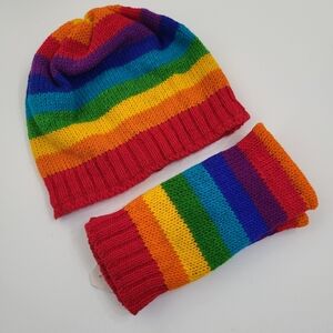 NWT Set Rainbow Beanie and Gloves
